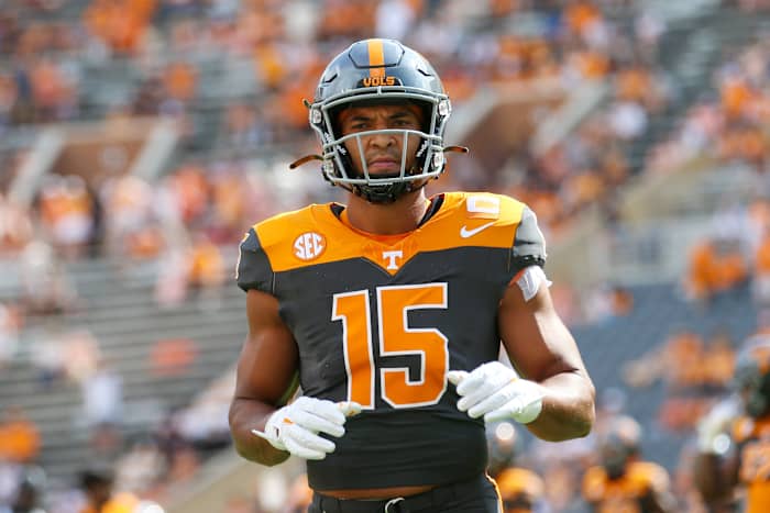 Tennessee Volunteers WR Bru McCoy during the win over Austin Peay on September 9th, 2023, in Knoxville, Tennessee. (Photo by Randy Sartin of USA Today Sports)
